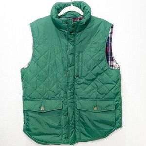 Southern Proper Green Quilted Puffer Varsity Vest Plaid Lining Size Large Preppy